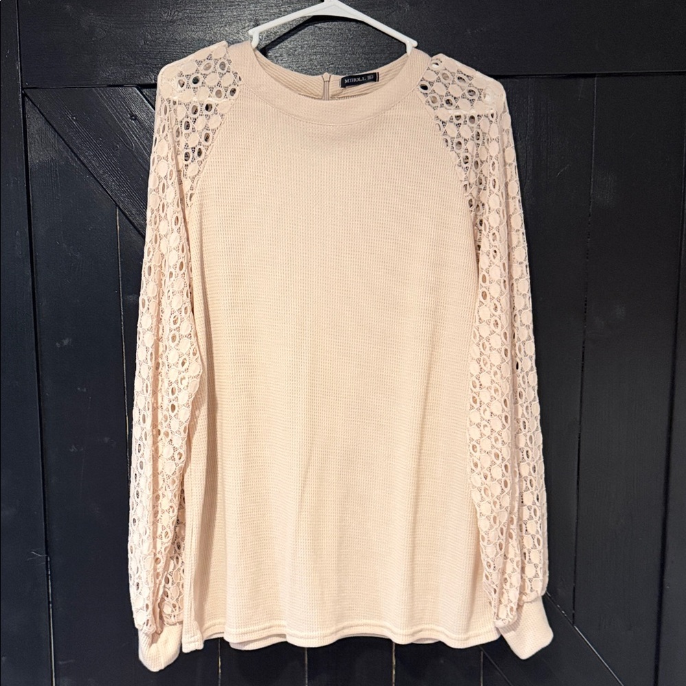Cato Cream Lace Accent Blouse